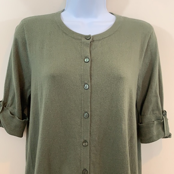 LOFT Rolled Cuff Short Sleeve Button Up Sweater - Picture 2 of 6